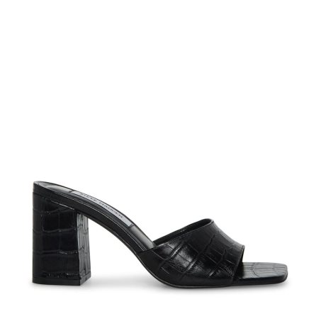 Black Steve Madden Alaya Crocodile Women's Heels Sandals | PH 2946ABM